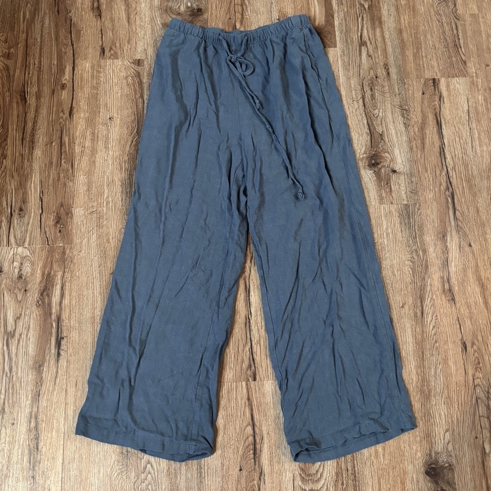 Blue Linen Drawstring Pants